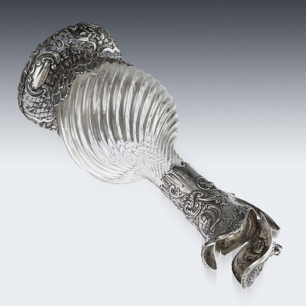 Antique Dutch Solid Silver Mounted Glass Decorative Claret Jug, circa 1900 2