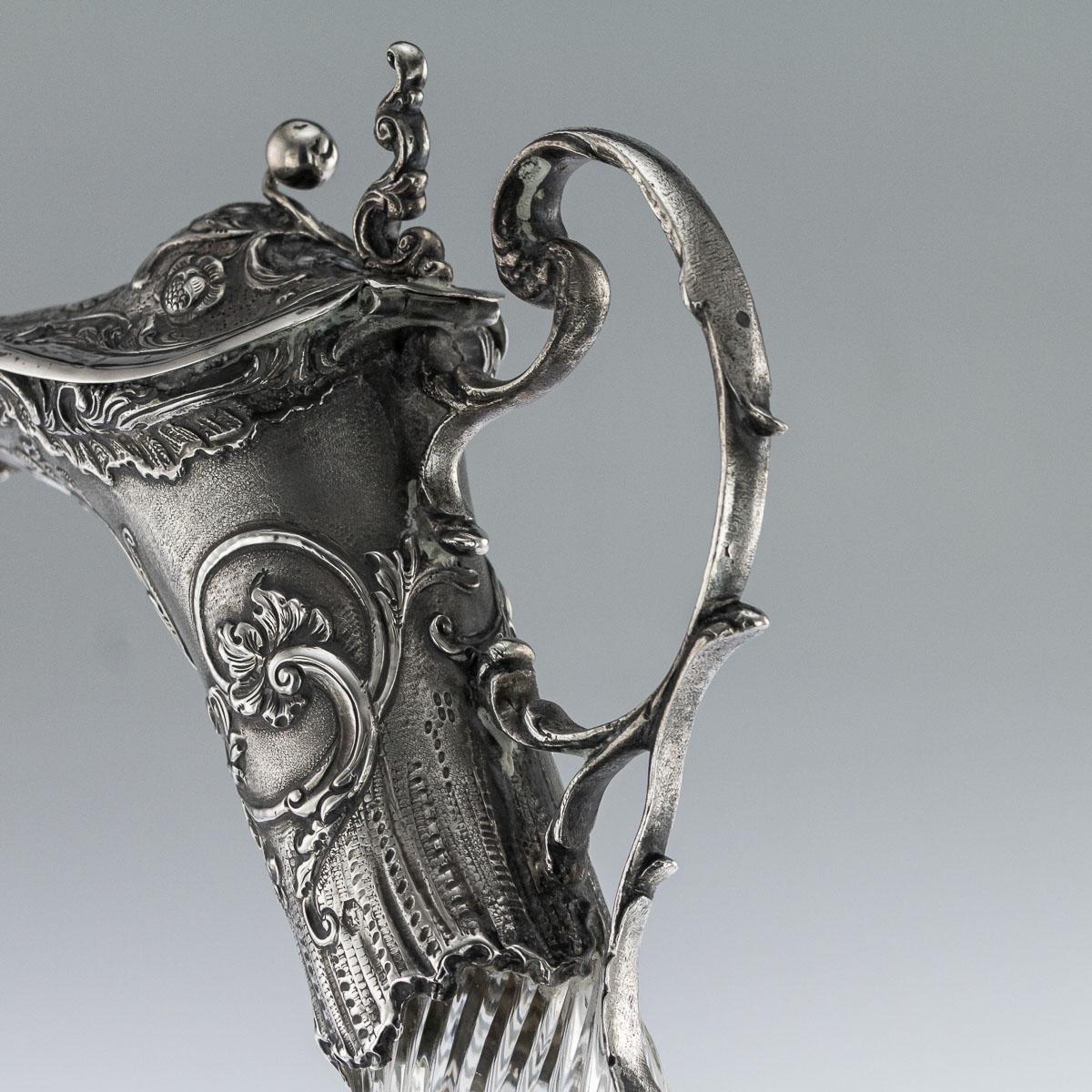 Antique Dutch Solid Silver Mounted Glass Decorative Claret Jug, circa 1900 3