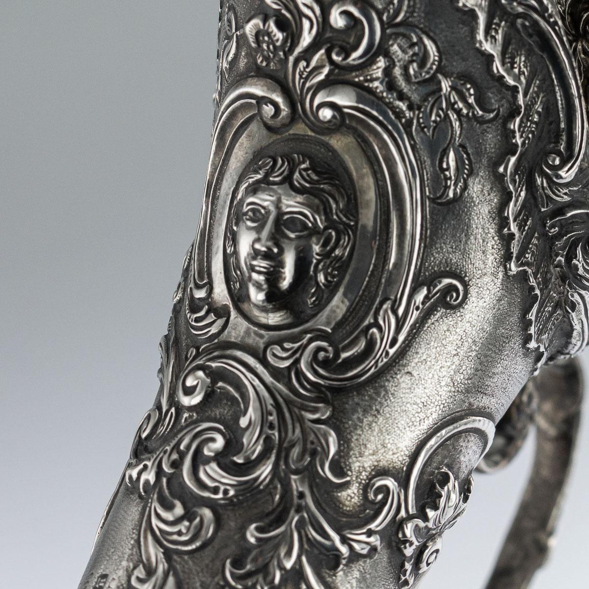 Antique Dutch Solid Silver Mounted Glass Decorative Claret Jug, circa 1900 5