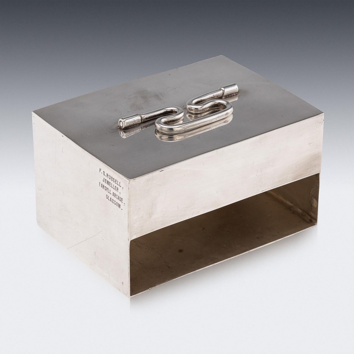 Antique 20thC Edwardian Solid Silver Cigarette Box, F.S. Russell, Glasgow c.1907 For Sale 7