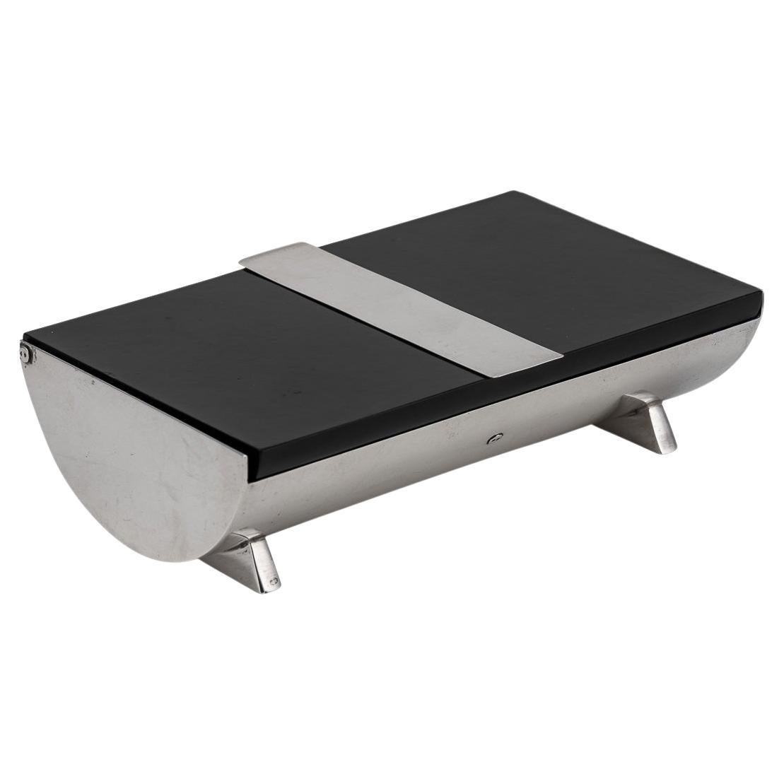 Antike 20. Jahrhundert Englisch Art Deco Solid Silber & Lack Zigarettenschachtel c.1920