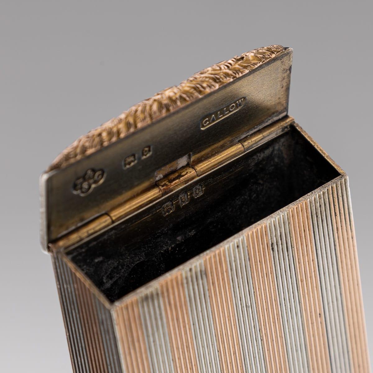 Antico porta fiammiferi in argento massiccio e oro 9 carati del XX secolo, C.C. in vendita 4