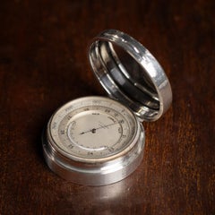 Baromètre et thermomètre anciens en argent massif du 20e siècle, A.C. Vickery c.1912