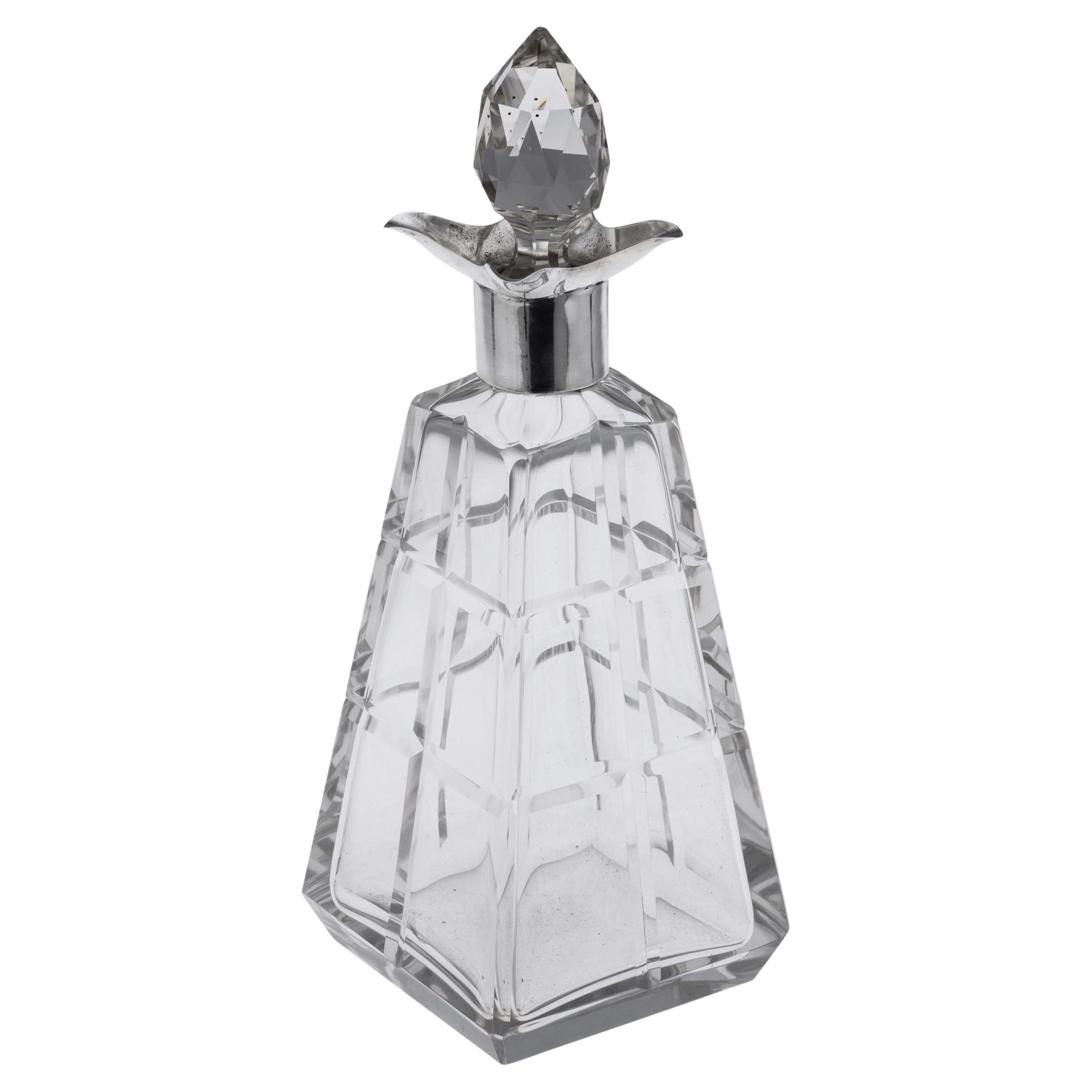 Antique 20thC English Solid Silver & Cut Glass Decanter By Asprey, London c.1911