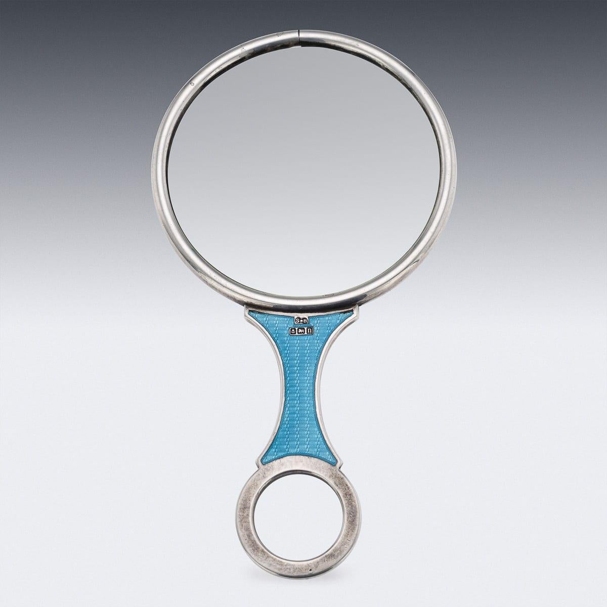 Ancienne loupe anglaise en argent massif et émail guilloché du 20e siècle c.1912 Bon état - En vente à Royal Tunbridge Wells, Kent