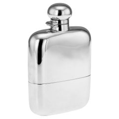 Antique 20thC English Solid Silver Hip Flask & Cup, James Dixon & Sons c.1905