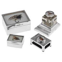 Antique 20thC English Solid Silver Smoker & Writers Desk Set, London c.1907