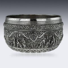 Antique Exceptional Burmese Solid Silver Thabeik Bowl, Rangoon, circa 1920