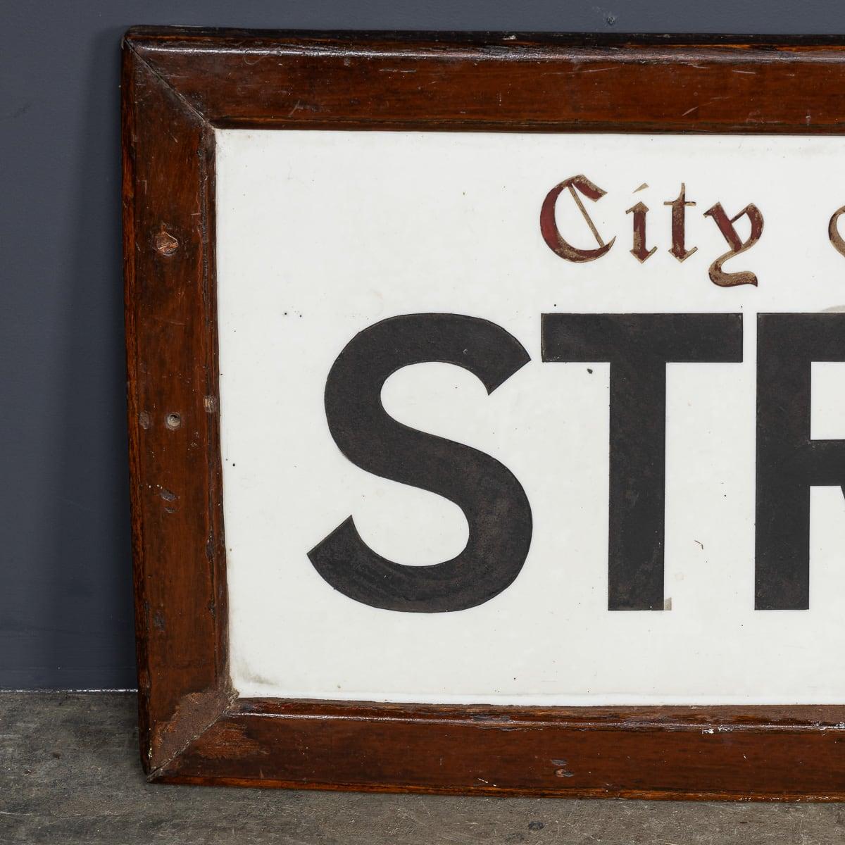 British Antique 20thC Framed Enamelled Metal London Street Sign For Strand, WC2 c.1917 For Sale