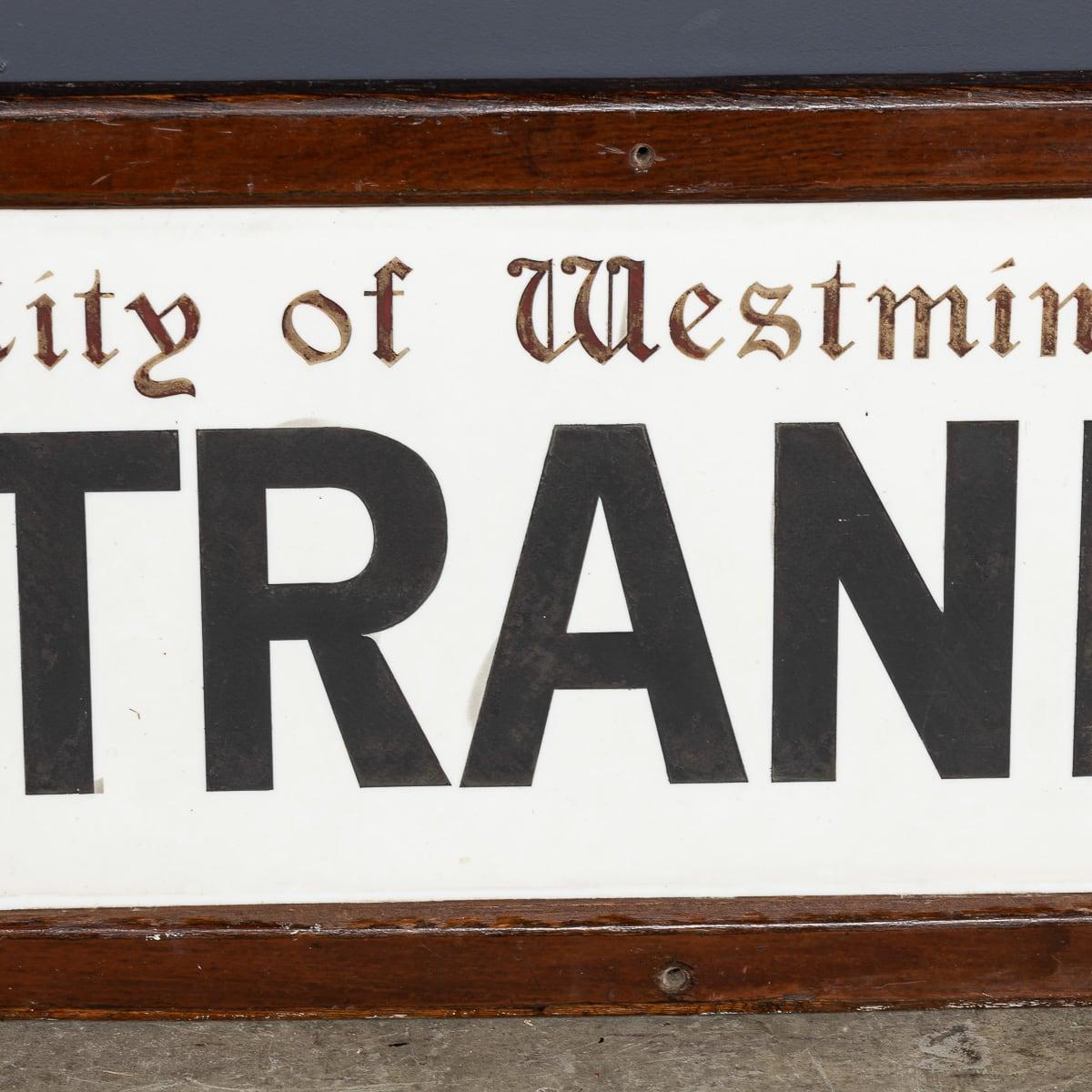 Antique 20thC Framed Enamelled Metal London Street Sign For Strand, WC2 c.1917 In Good Condition For Sale In Royal Tunbridge Wells, Kent