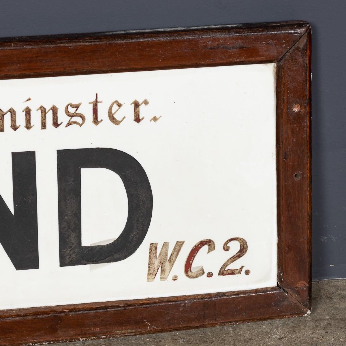 20th Century Antique 20thC Framed Enamelled Metal London Street Sign For Strand, WC2 c.1917 For Sale