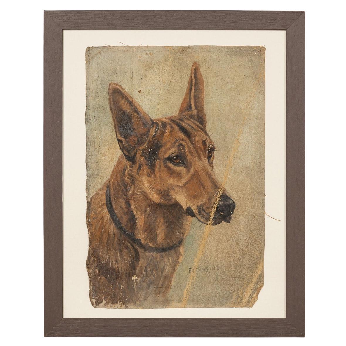 Antique 20thC Framed German Shepherd Oil On Canvas By Frederick T. Daws c.1926