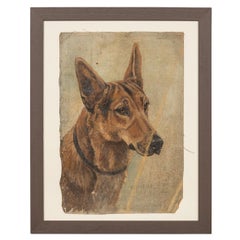 Antique 20thC Framed German Shepherd Oil On Canvas By Frederick T. Daws c.1926