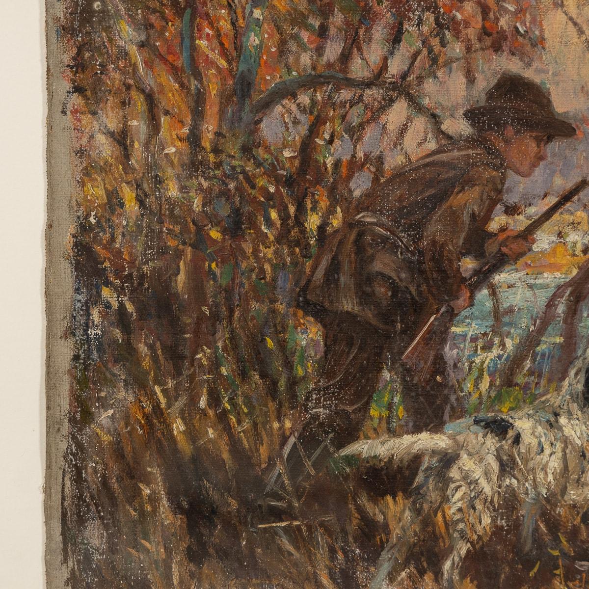 British Antique 20thC Framed Hunting Scene Oil On Canvas By Frederick Thomas Daws c.1923 For Sale
