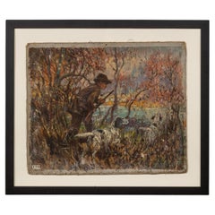 Antique 20thC Framed Hunting Scene Oil On Canvas By Frederick Thomas Daws c.1923