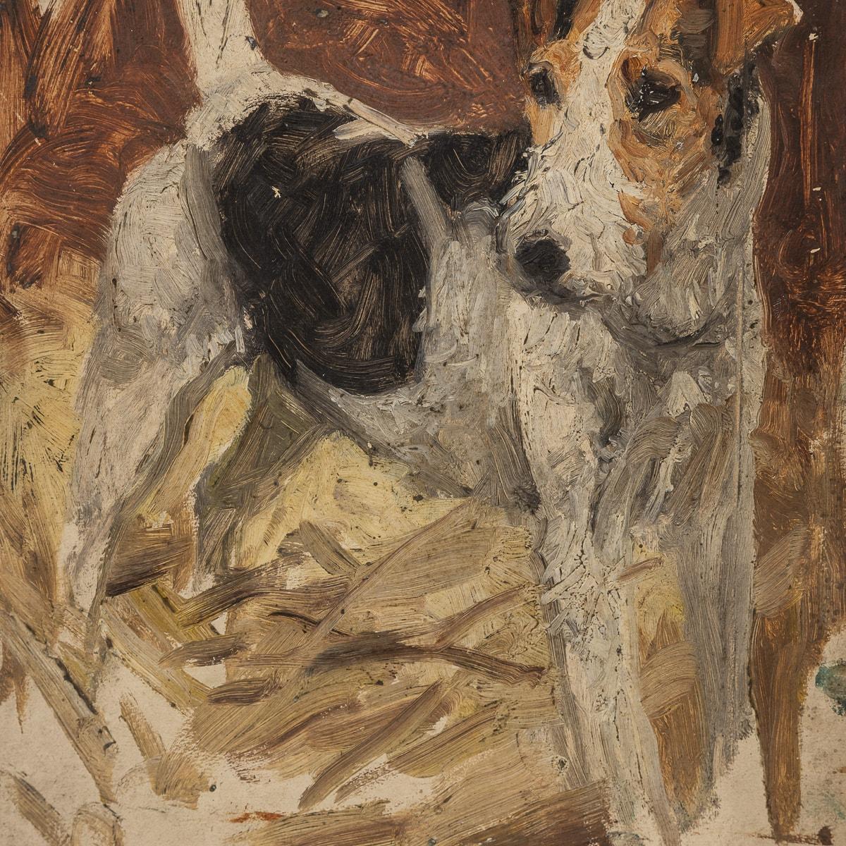 British Antique 20thC Framed Jack Russell Terrier Oil On Canvas By Frederick Thomas Daws For Sale