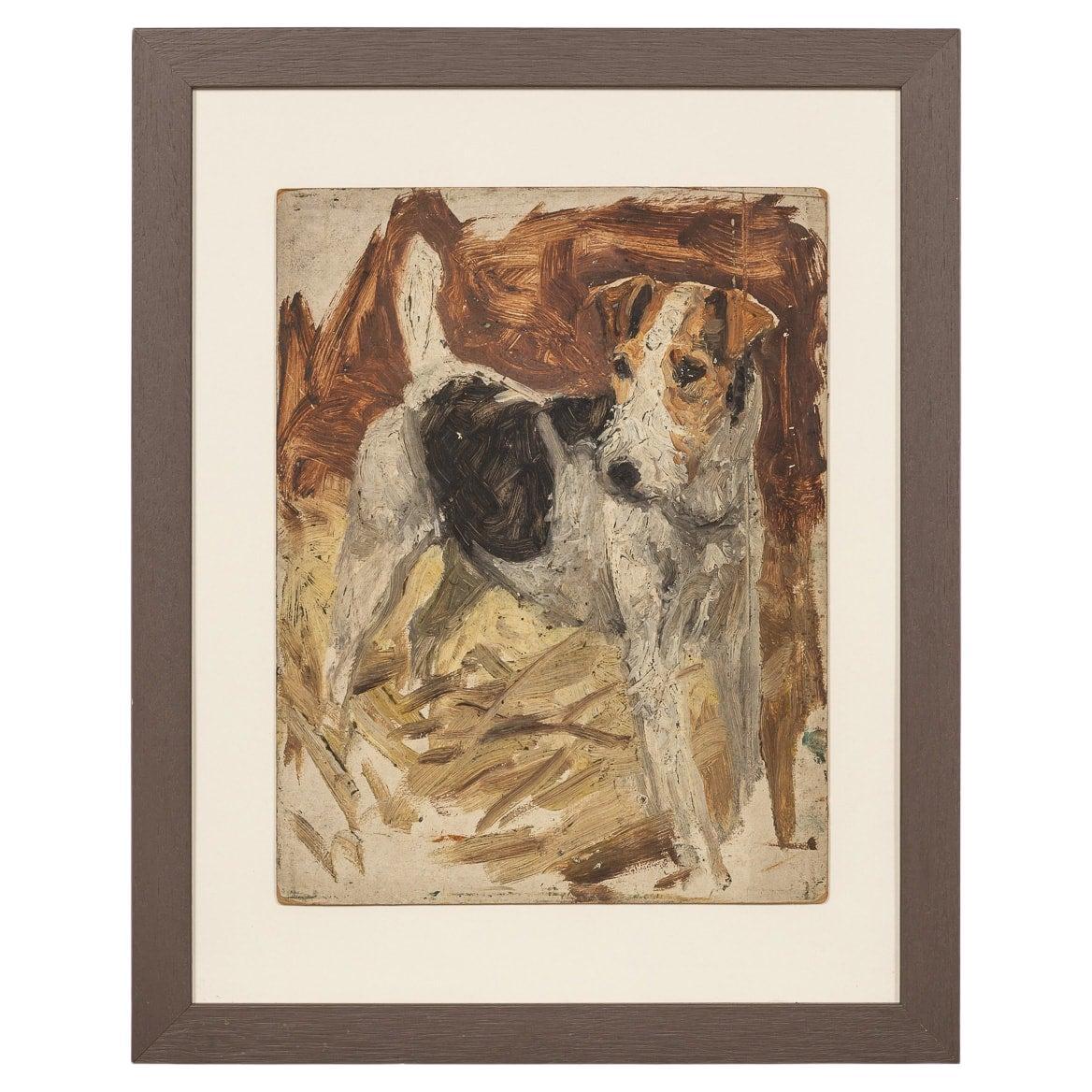 Antique 20thC Framed Jack Russell Terrier Oil On Canvas By Frederick Thomas Daws