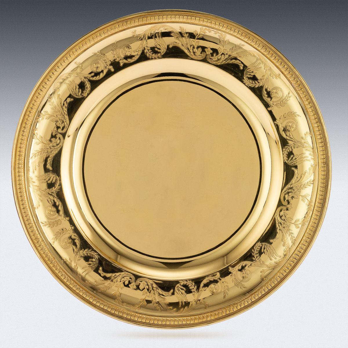 20th Century Antique French Solid Silver-Gilt 10 Plates and 2 Dishes, Puiforcat, circa 1910
