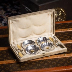 Antique 20thC French Solid Silver Set Of Four Butter Dishes By Christofle, Paris
