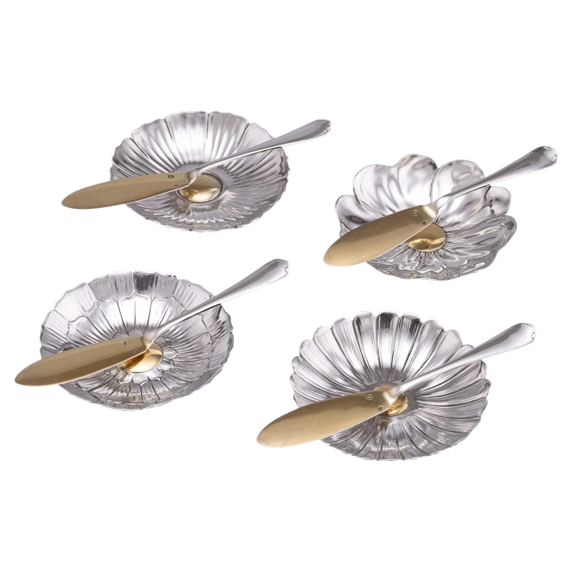 Antique 20thC French Solid Silver Set Of Four Butter Dishes By Christofle, Paris