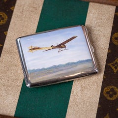 Antike 20thC Deutsch massivem Silber & Emaille Luftfahrt Thematische Zigarettenetui c.1900