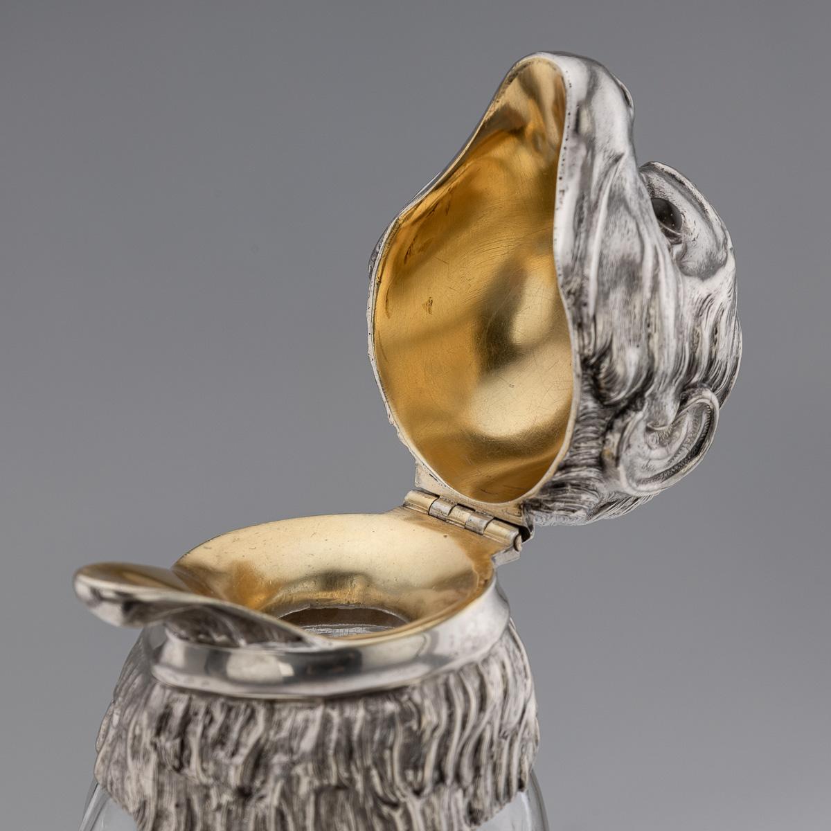Antiquité allemande du 20e siècle, en argent massif et verre, cruche à claret en forme de singe, c.1900. en vente 6