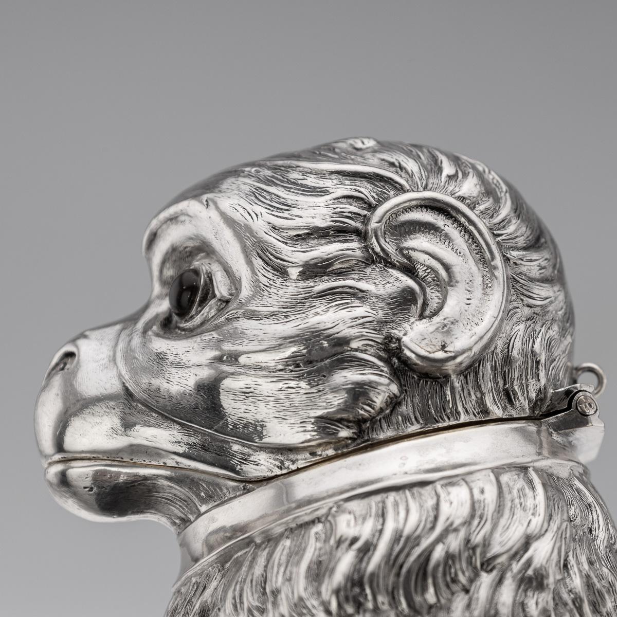 Antiquité allemande du 20e siècle, en argent massif et verre, cruche à claret en forme de singe, c.1900. en vente 11