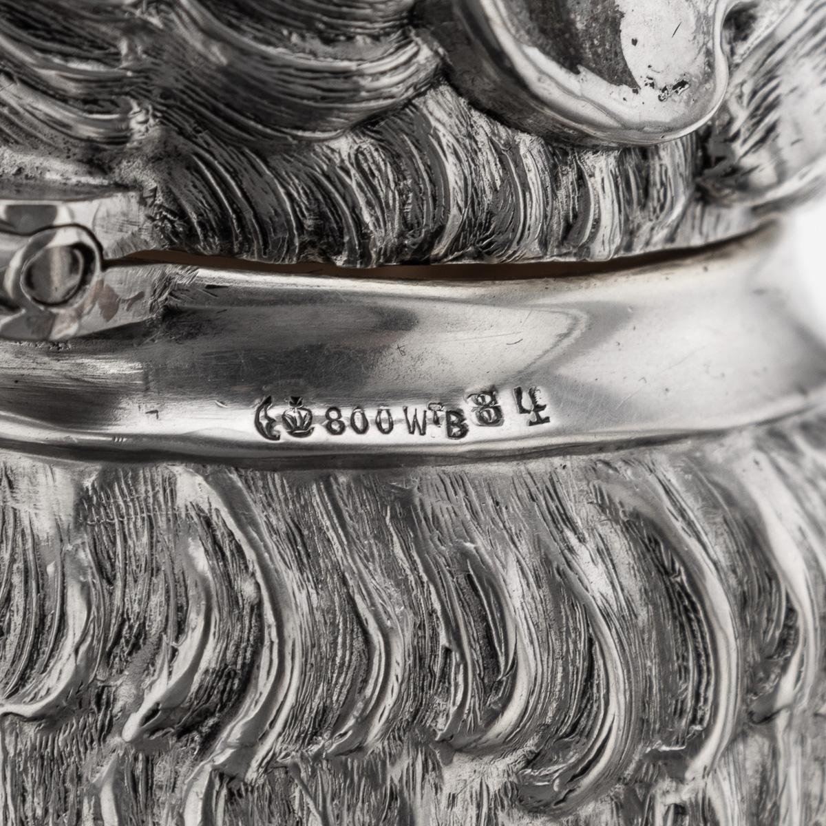 Antiquité allemande du 20e siècle, en argent massif et verre, cruche à claret en forme de singe, c.1900. en vente 12