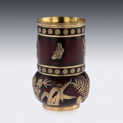 Antique 20th Century Imperial Russian Silver-Gilt and Lacquer Vase, Ovchinnikov