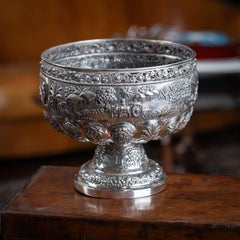Antique 20thC Indian (Calcutta) Solid Silver Repousse Bowl, Dass & Dutt c.1900