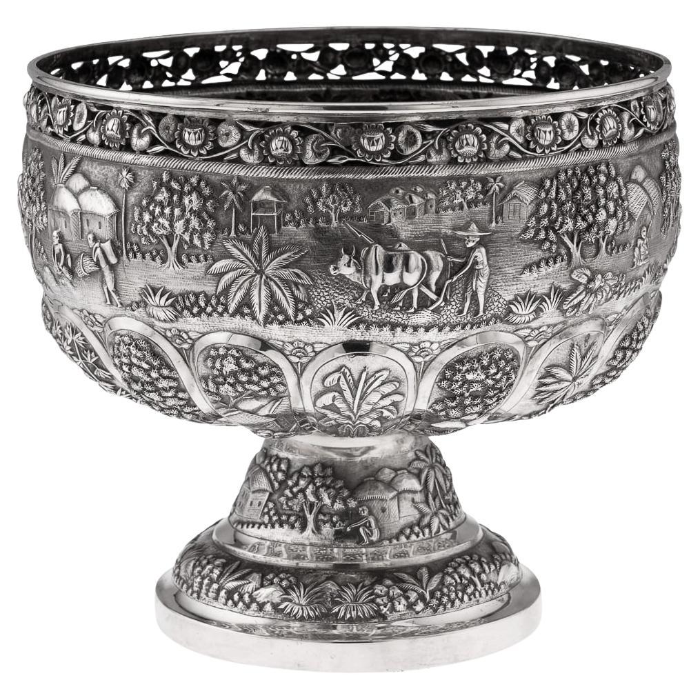 Antique 20thC Indian (Calcutta) Solid Silver Repousse Bowl, Dass 
Dutt c.1900