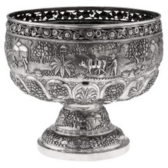 Antique 20thC Indian (Calcutta) Solid Silver Repousse Bowl, Dass & Dutt c.1900