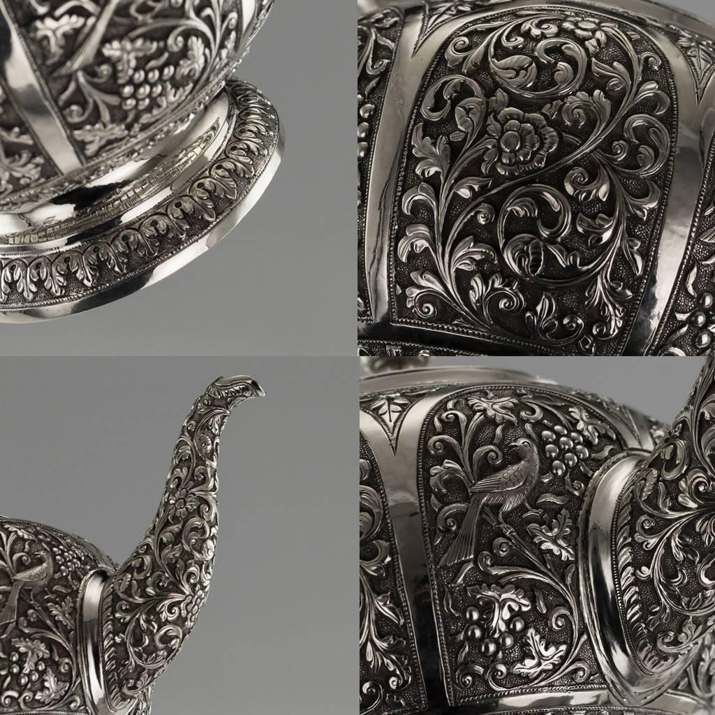 20th Century Indian Karachi-Cutch Solid Silver Tea Set, J Manikrai, circa 1900 3