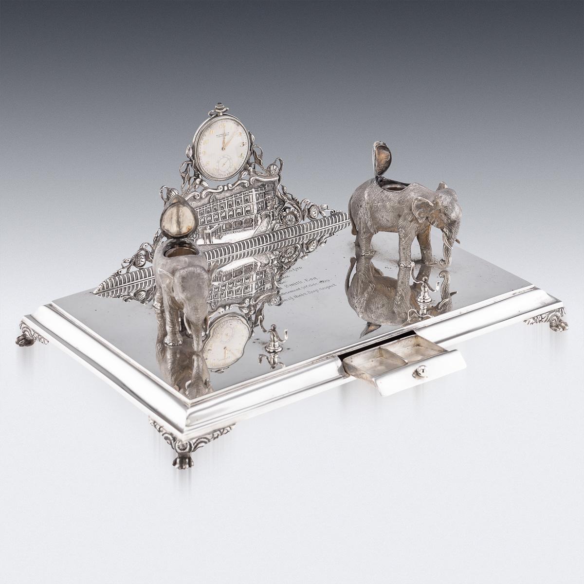 Antico calamaio indiano in argento massiccio del XX secolo e set di orologi da tasca, Hamilton & Co. in vendita 1