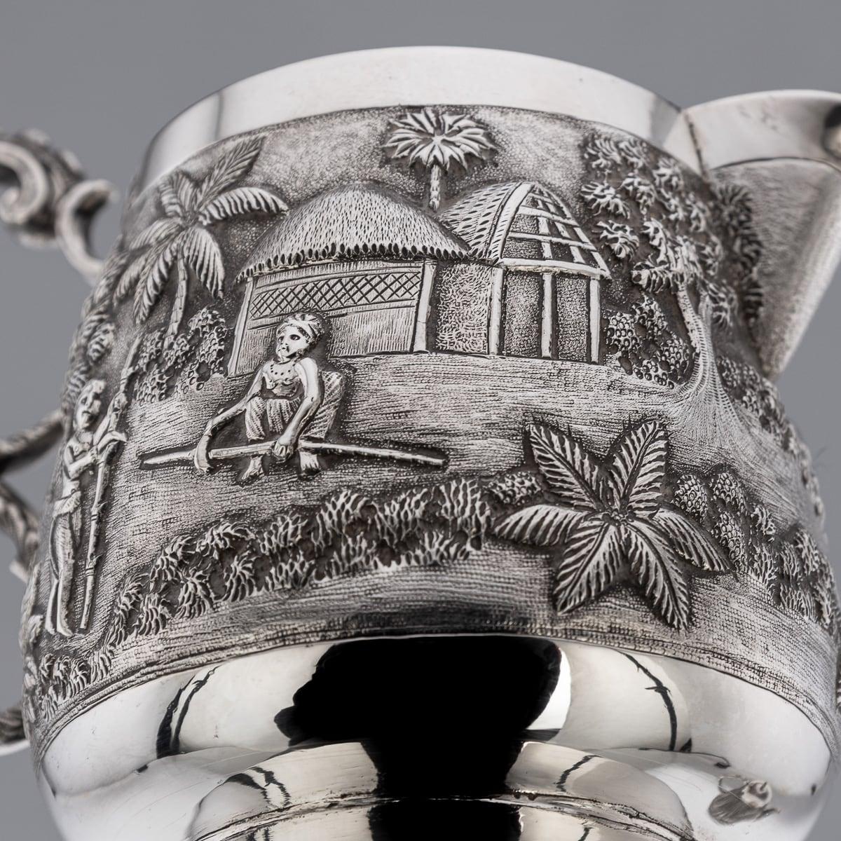 Antique 20thC Indian Solid Silver Three Piece Tea Set, Grish Chunder Dutt c.1900 9