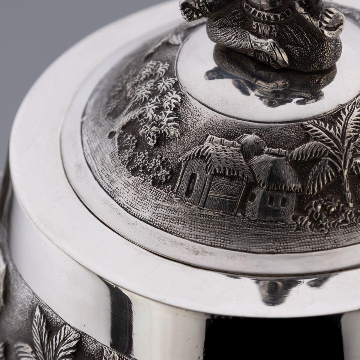 Antique 20thC Indian Solid Silver Three Piece Tea Set, Grish Chunder Dutt c.1900 12