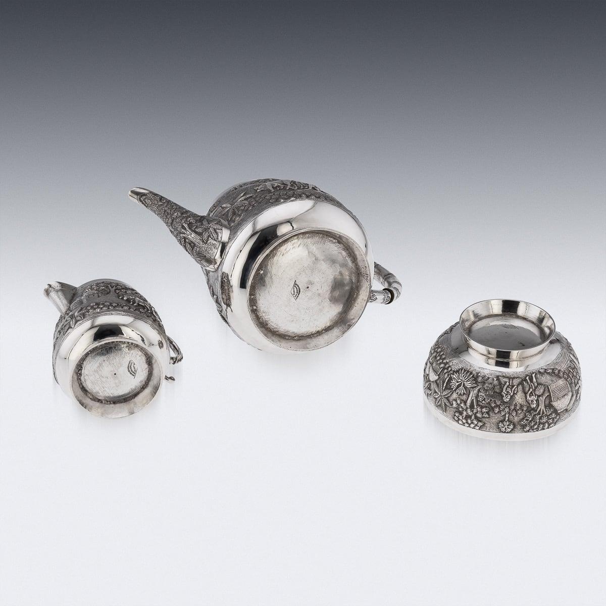 Antique 20thC Indian Solid Silver Three Piece Tea Set, Grish Chunder Dutt c.1900 1