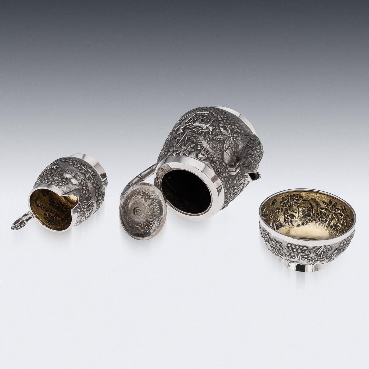 Antique 20thC Indian Solid Silver Three Piece Tea Set, Grish Chunder Dutt c.1900 2