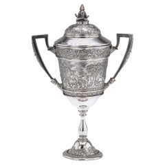 Antique 20thC Indian Solid Silver Trophy Cup & Cover, Grish Chunder Dutt c.1910