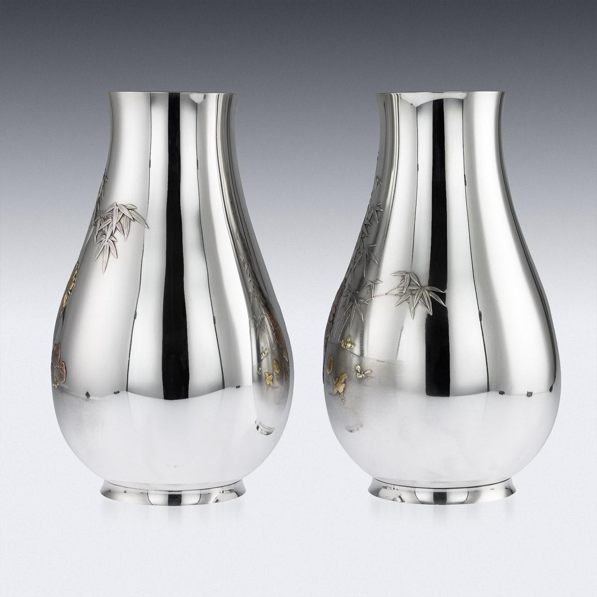 Antique Japanese Exceptional Solid Silver Vases, Ametani Yumin, circa 1900 In Good Condition In Royal Tunbridge Wells, Kent