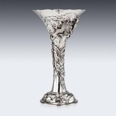 Antique Japanese Meiji Period Solid Silver Dragon Vase, Arthur Bond, circa 1900
