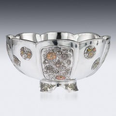Antique 20th Century Japanese Meiji Period Solid Silver & Enamel Bowl circa 1900