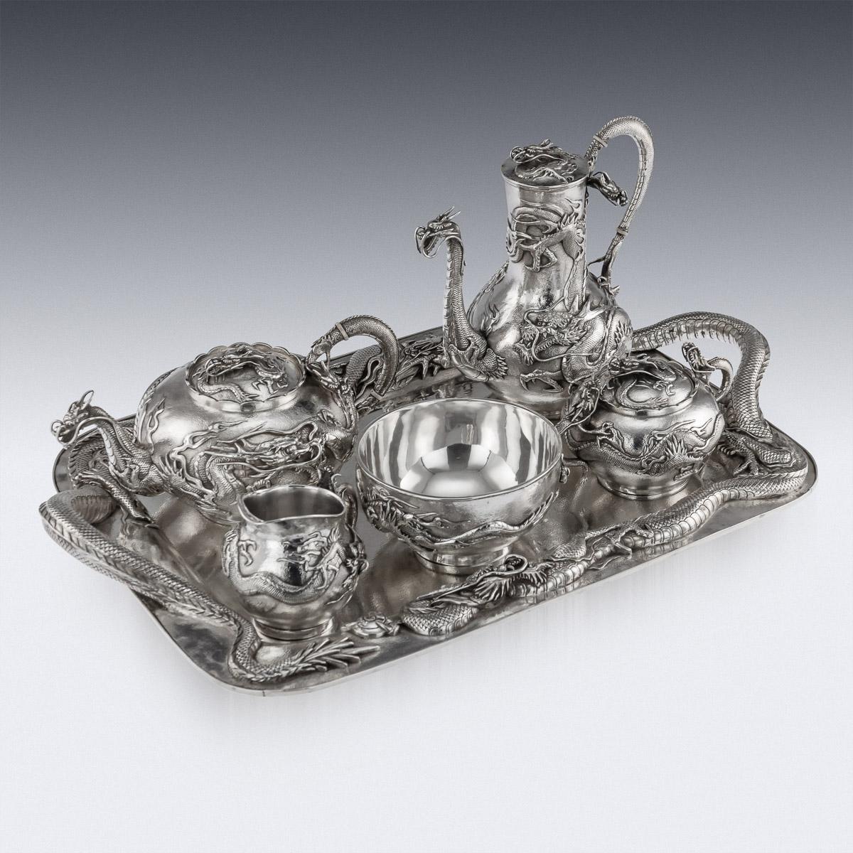 Antique 20th Century Japanese Silver Tea Service on Tray by Miyamoto, circa 1900 3