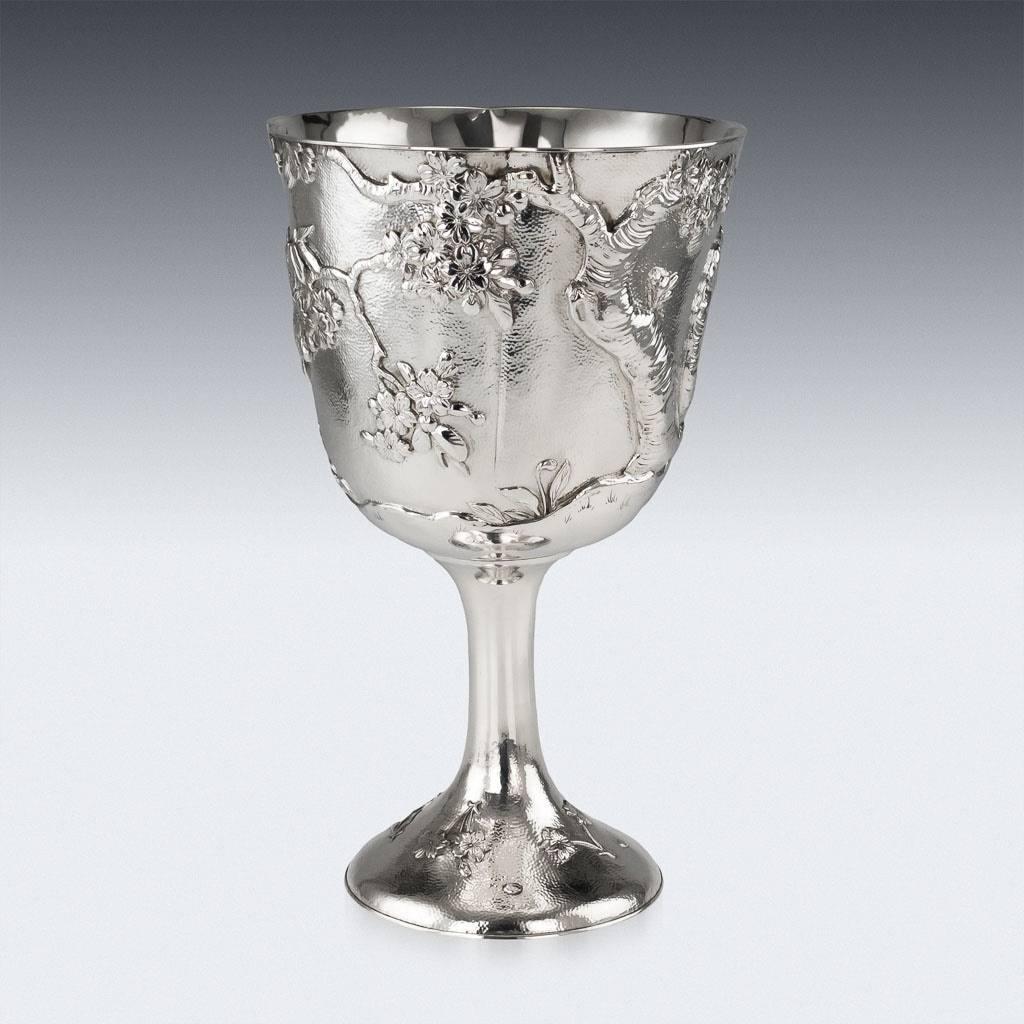 Anglo-Japanese Antique 20th Century Japanese Solid Silver Massive Goblet, Nomura, circa 1900