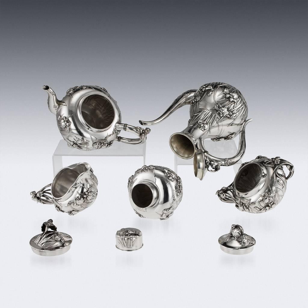 Antique Japanese Solid Silver Tea and Coffee Service, Arthur & Bond, circa 1900 2