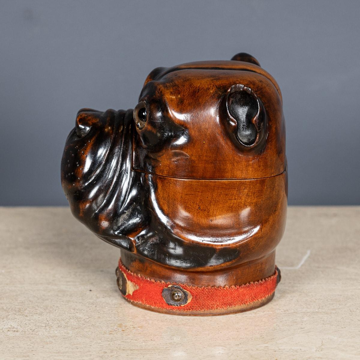 British Antique 20Thc Lignum Vitae Bulldog Inkwell Jar c.1910 For Sale