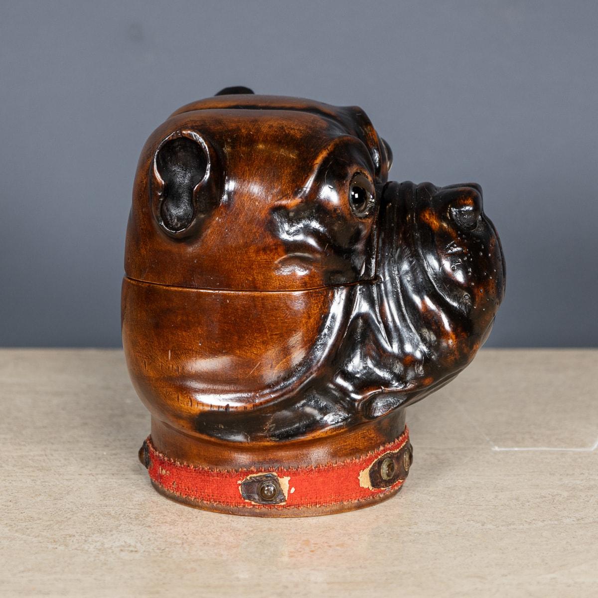 Early 20th Century Antique 20Thc Lignum Vitae Bulldog Inkwell Jar c.1910 For Sale