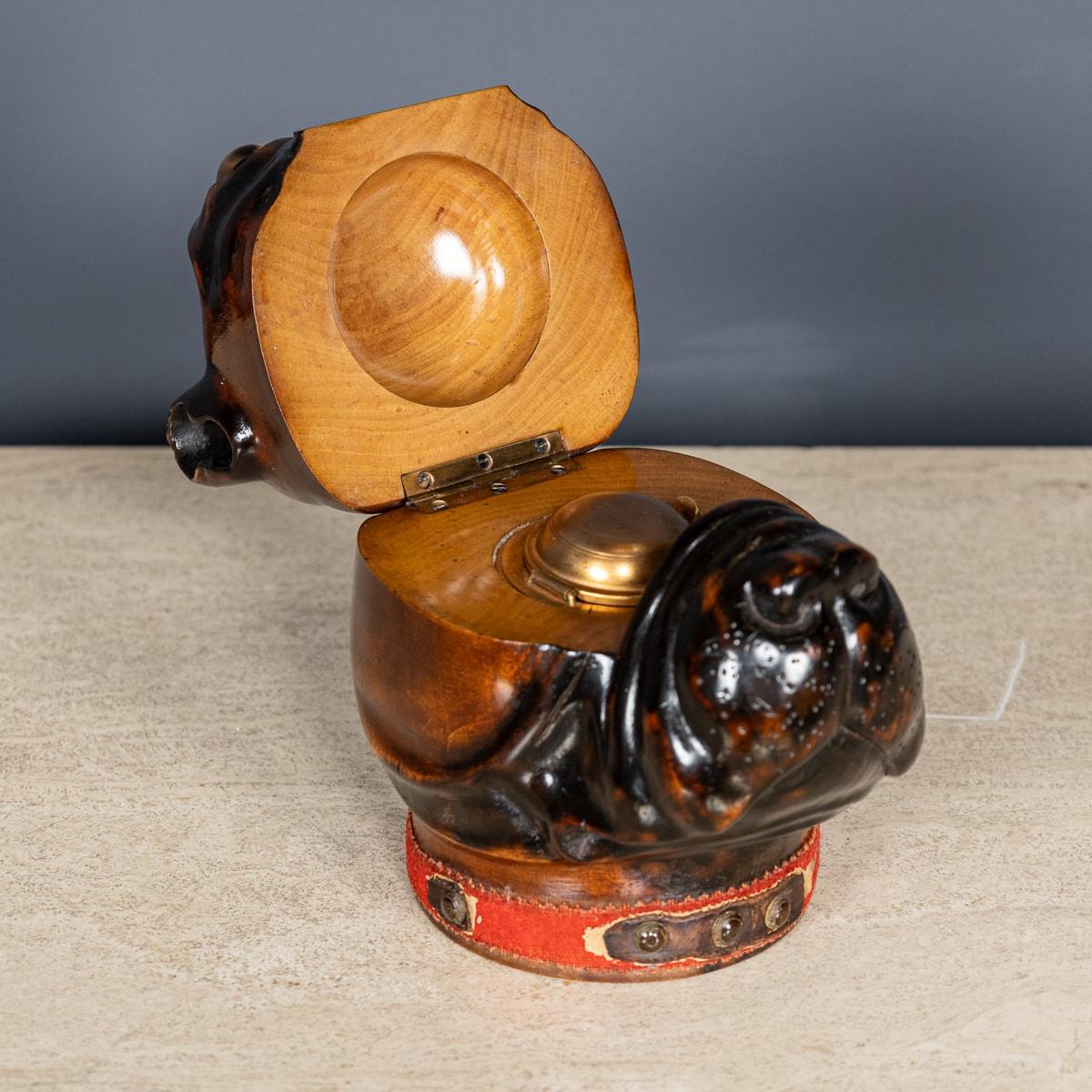 Glass Antique 20Thc Lignum Vitae Bulldog Inkwell Jar c.1910 For Sale