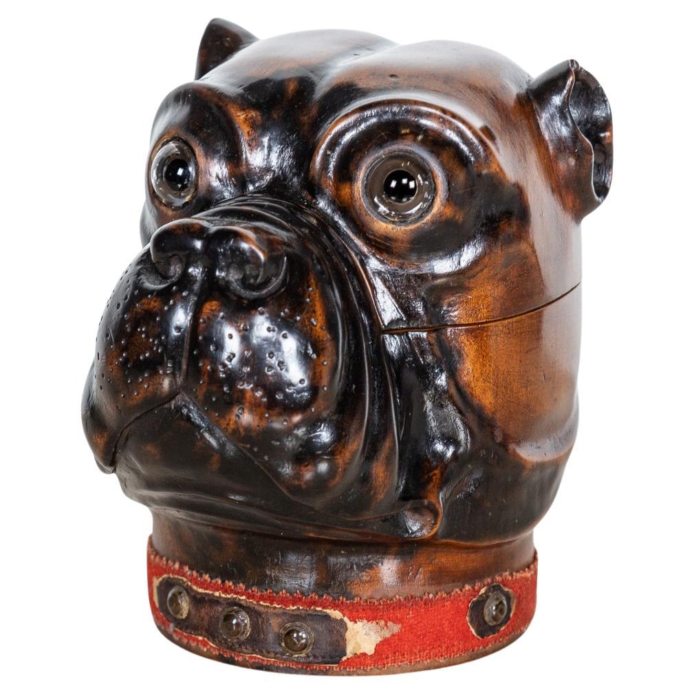 Antique 20Thc Lignum Vitae Bulldog Inkwell Jar c.1910 For Sale