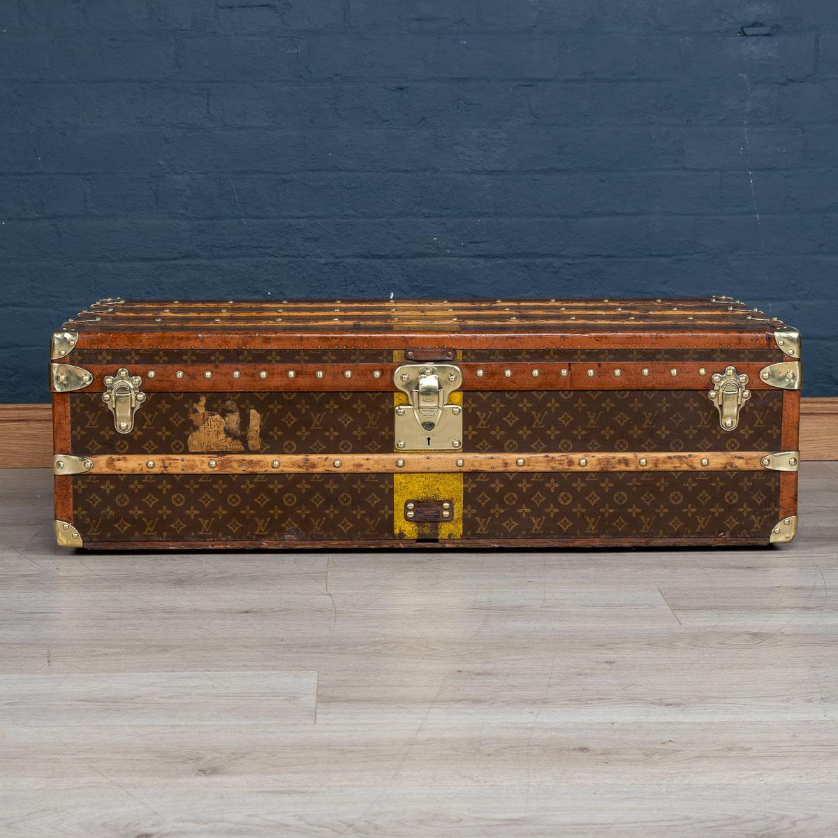 Antique early 20th century Louis Vuitton trunk covered in the world famous LV monogrammed canvas, with its lozine borders and brass fitting this trunk would have been the top of the line even at the time of purchase over 100 years ago.

This